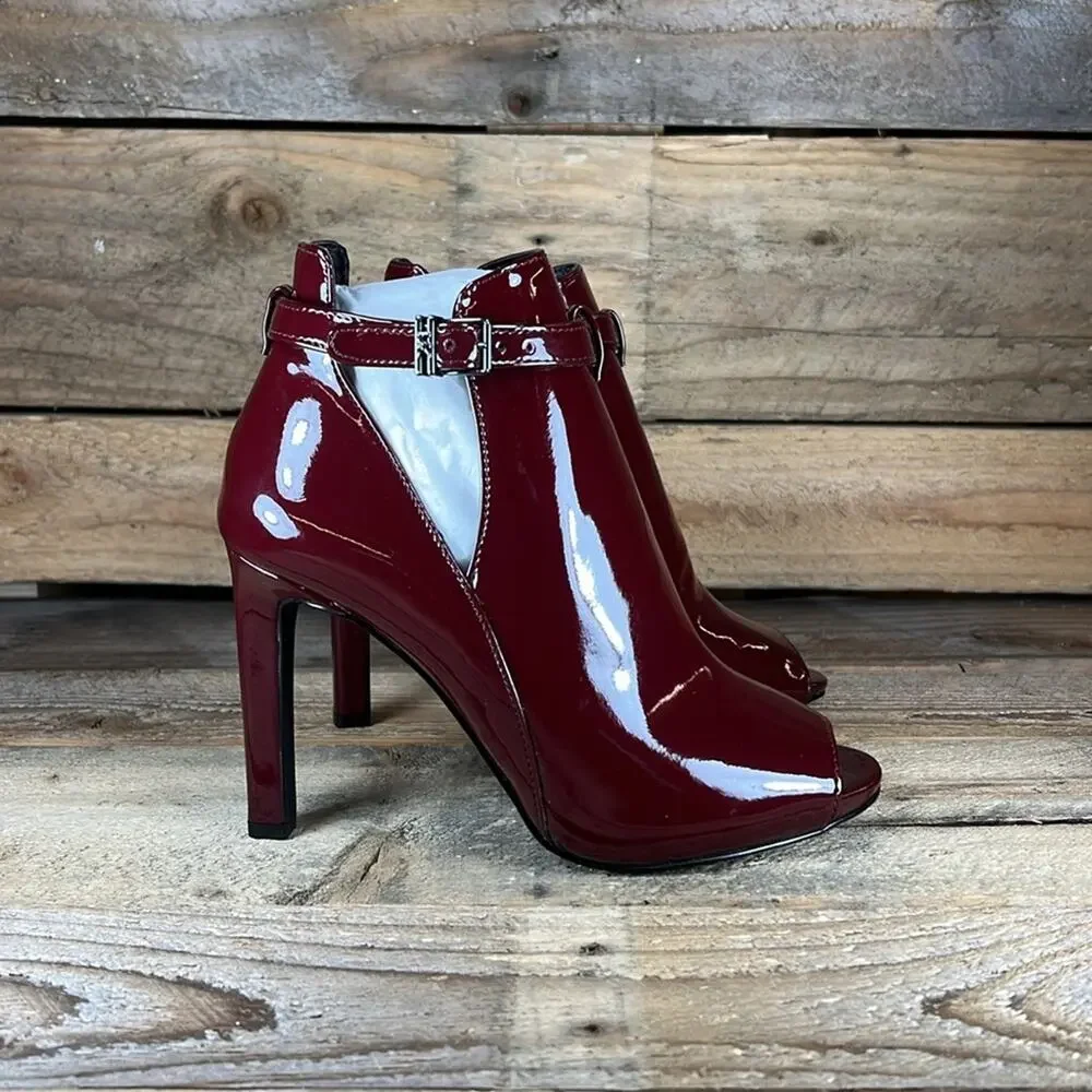 MICHAEL Michael Kors Lawson Open Toe Leather Bootie - Burgundy - 6.5 - NWOB - Picture 3 of 9